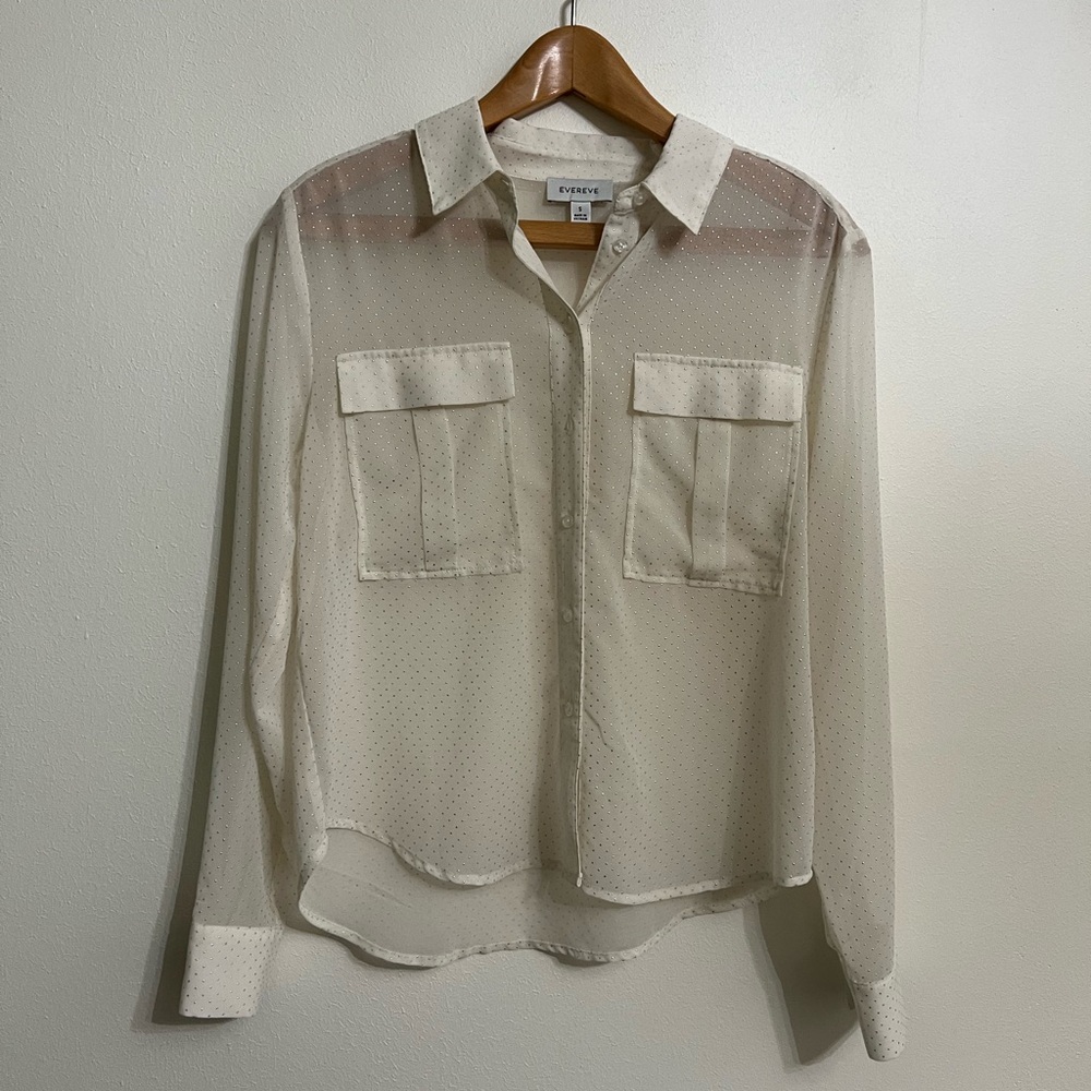 Evereve Cream Sheer Button-Up Blouse Size S relaxed fit